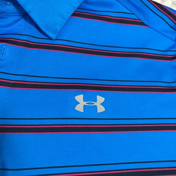 Under Armor ColdBlack Men’s Polo Shirt, Size M, Colour Blue W/ Stripes. - Picture 6 of 10